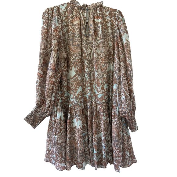 Ulla Johnson Maja Dropped Waist Cotton-Blend Mini Dress Women’s Brown Size 14 - Picture 6 of 10